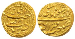 Muhammad Shah, Gold ½ Mohur, 5.45g, Sind Mint, RY 12 (KM D438.2). Extremely Fine, Extremel