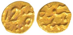 Ahmed Shah Bahadur (AH 1161-1167, 1748-1754 AD), Gold Fanam, Siddhaut Mint. Extremely Fine