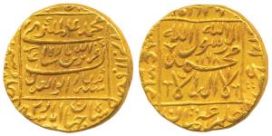 Alamgir II, Gold Mohur, 10.82g, Shahjahanabad Mint, AH 1168/2, Kalima and date within squa