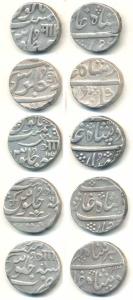 Silver Rupee (5), different rulers, initials and mint marks, in the name of Shah Alam II. 