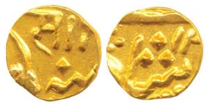 Sayaji Rao II (AH 1235-1264, 1819-1847 AD), Gold 1/5 Mohur, 2.06g, Sena khas khel bahadur 