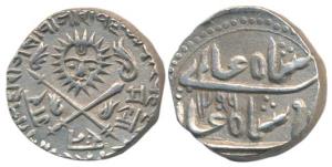 Shivaji Rao Holkar, Silver Rupee, 11.14g, in the name of Shah Alam II, obv. sun face with 