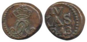 Tranquebar, Christian VIII, Copper 4 Cash, 2.65g, (1)843, crowned CR monogram with VII bet
