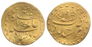Murshidabad Mint, Gold 1/16 Mohur, 0.76g, in the name of Shah Alam II, struck at the Calcu