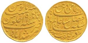 Murshidabad Mint, Gold Mohur, 12.26g, in the name of Shah Alam II, AH 1202/19, dot in the 
