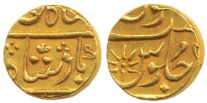 Gold Mohur, 11.54g, struck at the Bombay Mint, (circa 1803-1824), in the name of Shah Alam