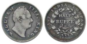 William IV, Silver ½ Rupee, 1835, RS incuse, 21 Berries. Fine+, Very Rare.