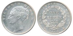 Victoria Queen, Silver Rupee, 1840, Madras Mint, continuous legend, English Head with Modi