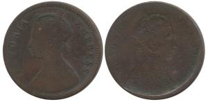Victoria Queen, Copper ¼ Anna, Error, Brockage, nice deep and complete lakhi impression on