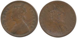 Victoria Queen, Copper ½ Anna, Error, Brockage, nice deep and complete lakhi impression on