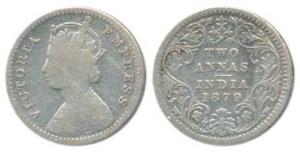 Victoria Empress, Silver 2 Annas, 1879, C / II / ’C’ incuse. Fine.