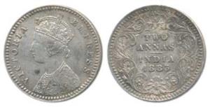 Victoria Empress, Silver 2 Annas, 1883, Calcutta Mint, B / II / ’C’ incuse. Very Fine+, Ra