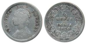 Victoria Empress, Silver ¼ Rupee, 1879, Calcutta Mint, C / II / ’C’ incuse (Prid 384). Fin