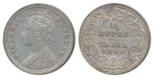 Victoria Empress, Silver ¼ Rupee, 1896, Calcutta Mint, C / II / ’C’ incuse. About Extremel