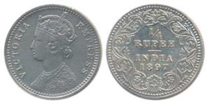 Victoria Empress, Silver ¼ Rupee, 1897, Calcutta Mint, C / II / C incuse. Extremely Fine, 