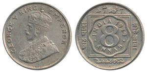 George V, Cupro-Nickel 8 Annas, 1919, Bombay Mint. Very Fine+.