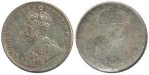 George V, Silver Rupee, Error, Brockage, nice deep and complete lakhi impression on rev., 