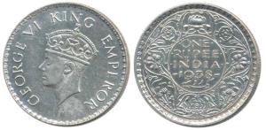 George VI, Silver Rupee, 1938, Bombay Mint, with dot. Very Fine+, Scarce.