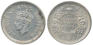 George VI, Silver Rupee, Lahore Mint, 1945, Large 5. About Extremely Fine, Very Rare.