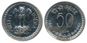 50 Paisa, 1974, Food For All, Bombay Mint. Proof.