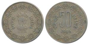Cupro-Nickel 50 Paisa, 1986, Bombay Mint. Very Fine+, Rare.