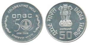 Silver Rupees 50, 2006, 50 Years of ONGC. Uncirculated.