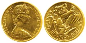 Australia, Gold $200, 10g, Koala series, 1980, (KM 71). Brilliant Uncirculated.