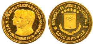 Equatorial Guinea, Gold 5,000 Bipkwele, 3.96g, 1980, Visit of King Juan Carlos I (KM XM3).