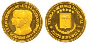 Equatorial Guinea, Gold 10,000 Bipkwele, 7.98g, 1980, Visit of King Juan Carlos I (KM XM4)