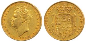 Great Britain, George IV, Gold Sovereign, 8g, shield on rev., 1829 (KM 696). Very Fine+, V