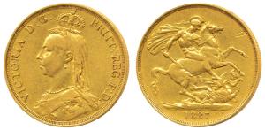 Great Britain, Victoria, Gold 2 Pounds, 16g, Jubilee head, St. George slaying a dragon on 
