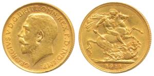 Great Britain, George V, Gold Sovereign, 8g, 1911. Very Fine+.