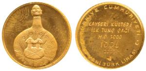 Turkey, Gold 60 new Lira, 1.52g, 2007, Anatolian Civilizations series (KM 1209). Proof.