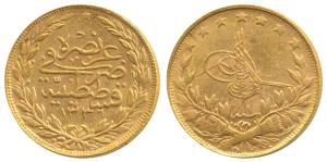 Turkey, Muhammad VI, Gold 100 Kurush, 7.23g, AH 1336, Year 1 (KM 821). About Extremely Fin