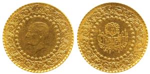 Turkey, Gold 25 Kurush, 1.74g, 1972, (KM 870). Uncirculated.