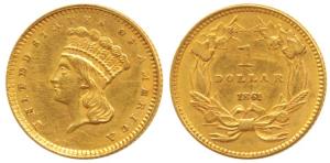 United States of America, Gold Dollar, 1.62g, obv. Indian head with headdress, 1861 (KM 86