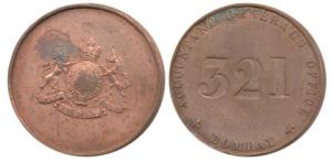 Copper Token, 11.68g, Account Generals Office, Bombay, 321 engraved in center, coat of arm