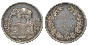 Rifle Association of Southern India, Silver Medal, 44.89g, obv. an elephant facing left on