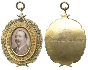 Masonic, Lodge Sohrab Bharoocha, portrait of a Parsi gentleman in center with wreath aroun