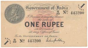 George V, Rupee 1, 1st issue, 1917, signed M. M. S. Gubbay, (J&R 1.1B). Very Fine+.