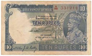 George V, Rupees 10, 3rd Issue, 1933, signed J. W. Kelly, (J&R 8.2). Very Fine+, Rare.