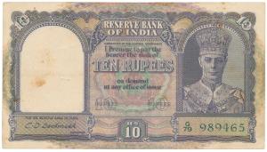 George VI, Rupees 10, 2nd issue, 1944, signed C. D. Deshmukh (J&R 6.1). Very Fine.