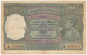 George VI, Rupees 100, 1938, Madras, signed J. B. Taylor, (J&R 7.1F). Very Fine, Rare.