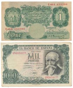 Great Britain, Pound; Spain, Mil (1000) Pesetas. Very Fine+. (2)