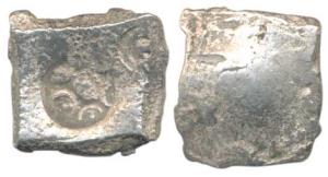 Punch-marked, Shakya Janapada, Silver Double Karshapana, 6.45g, single circular symbol of 