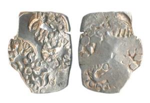 Punch-marked, Vidarbha Janapada, Silver ½ Karshapana, 1.61g, elephant to left, turtle at b