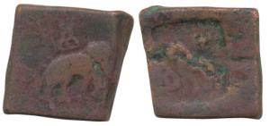 Taxila, Uninscribed die-struck Copper Karshapana, 11.51g, punch-marked with horse to left 
