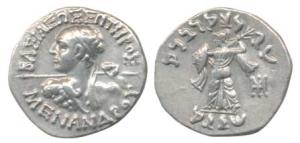 Indo-Greeks, Menander I (c. 160-145 BC), Silver Drachm, 2.42g, obv. diademed bust to left 