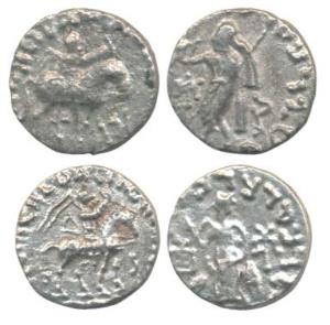 Indo-Scythian, Azes I (c. 57-35 BC), Silver Drachm (2), king holding spear mounted on a ho