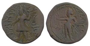 Kushanas, Kanishka I (c. 127-152 AD), Copper Tetradrachm, 15.97g, king diademed and crowne